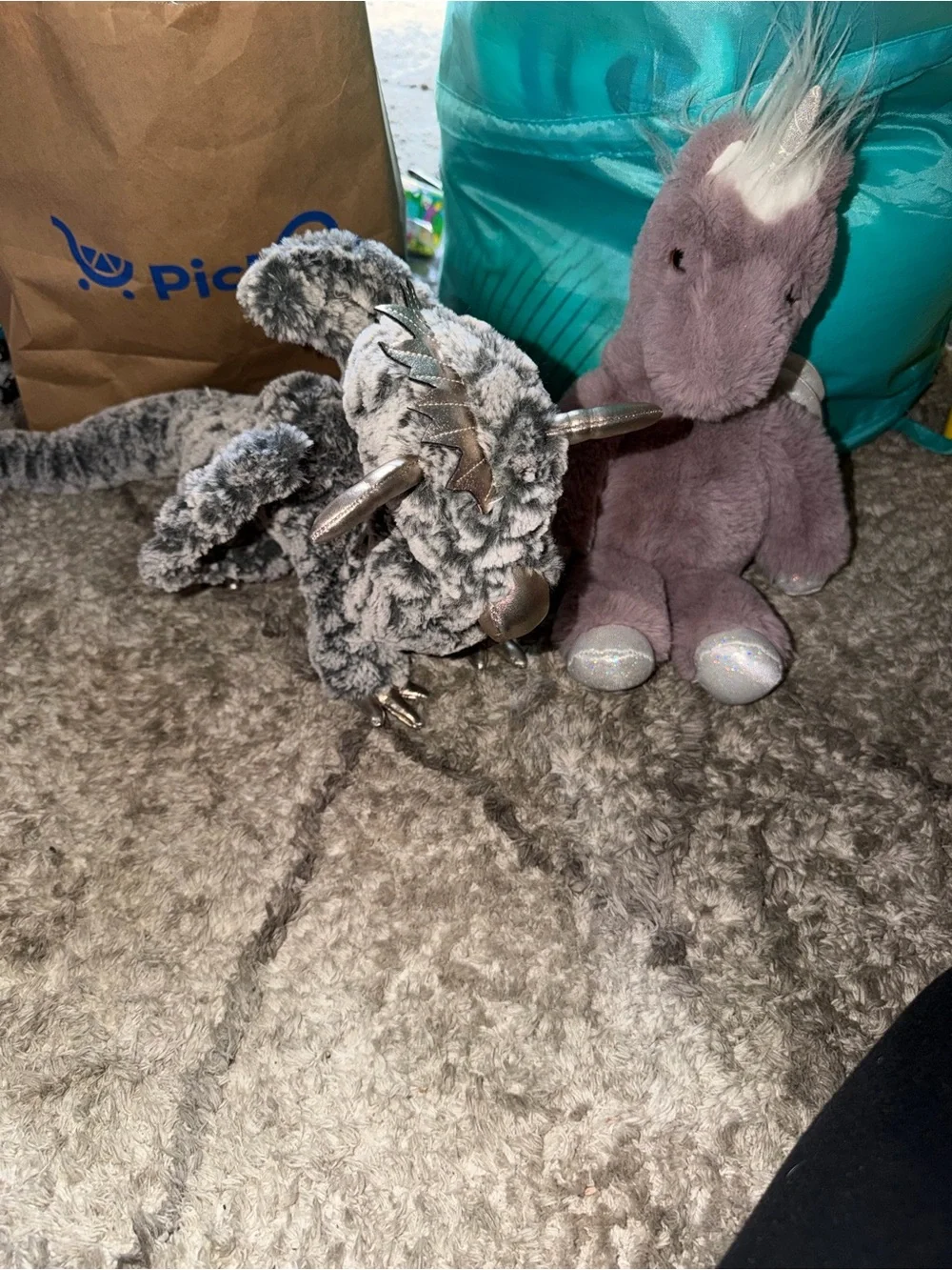 Soft Gray Plush Narwhal & Dragon Small Pet Toys - Cozy Playset
